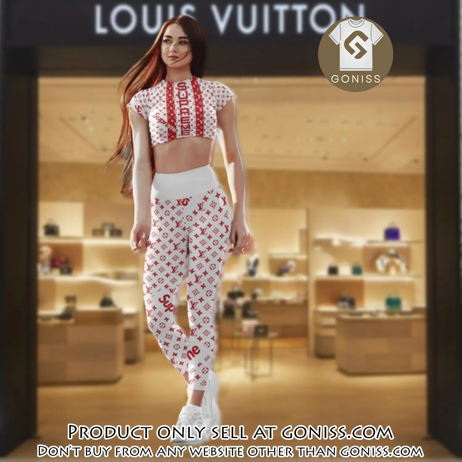 Red supreme louis vuitton luxury sportwear combo luxury brand crop top tshirt and legging for women ctl1037 gn0819536